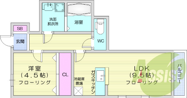 1LDK　エアコン、追焚機能付き浴室、オートロック