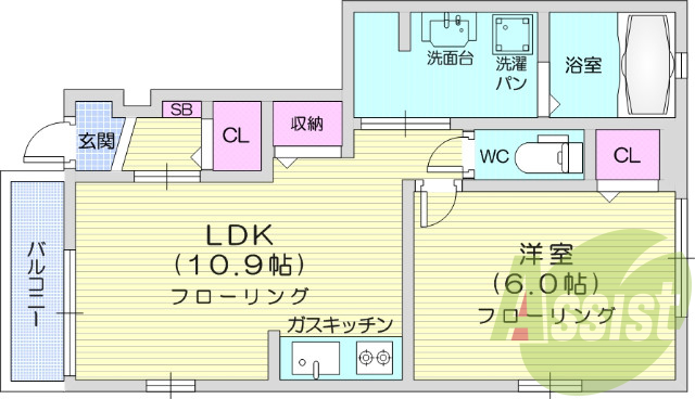 1LDK、浴室乾燥機付き、追い炊き機能付き、独立洗面台