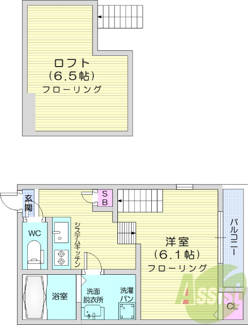 1K、ロフト付き、追い焚き、温水洗浄便座