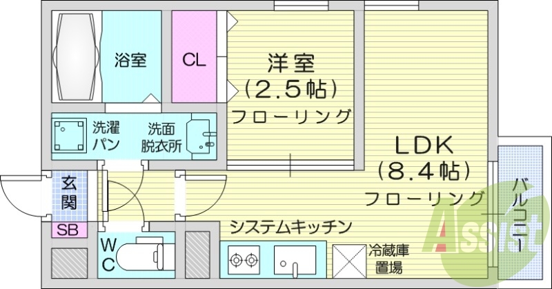 １LDK、オートロック、浴室乾燥機、温水洗浄便座