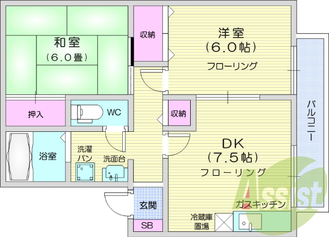 2DK、追い焚き機能、音声インターホン、シャワー