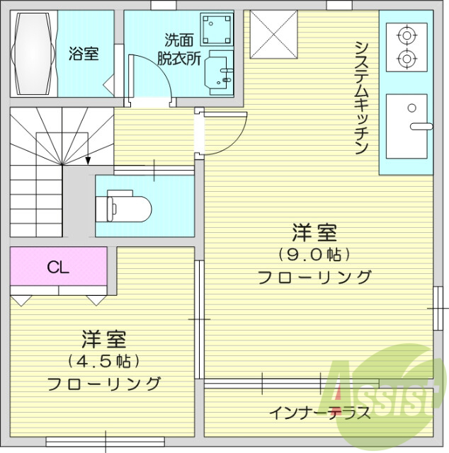 1LDK、フローリング、追い焚き機能、ウォシュレット