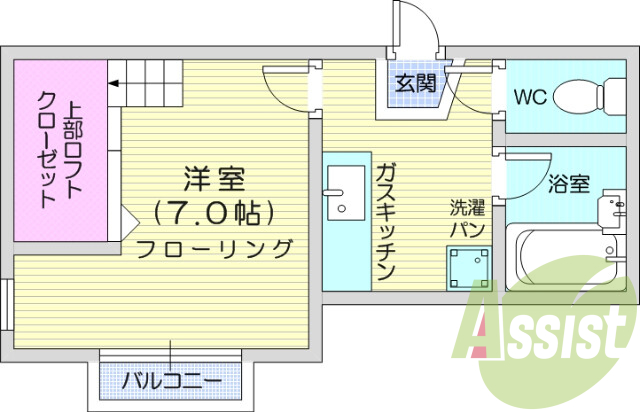 1Ｋ、国見駅徒歩圏内、南向きの角部屋物件