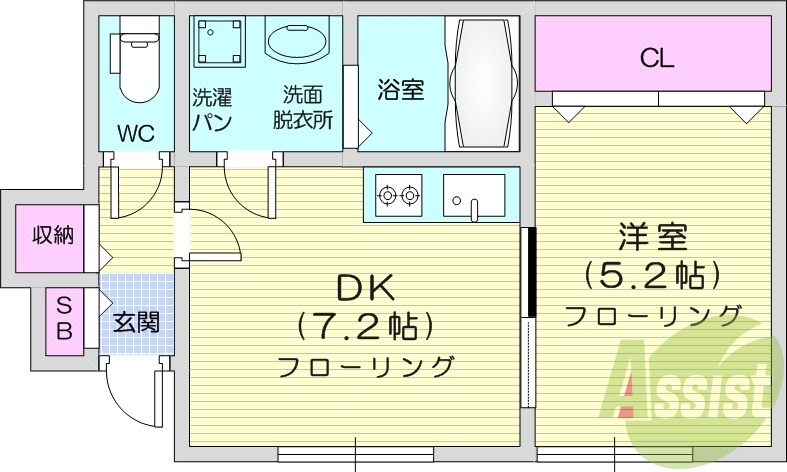 1DK、エアコン、バストイレ別、追い焚き