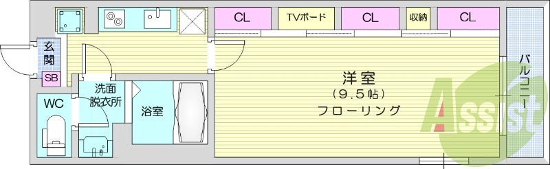 1K、オートロック、独立洗面、浴室乾燥、壁面収納