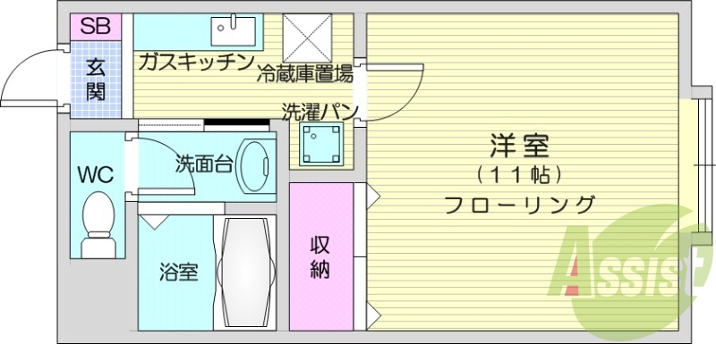 1K、エアコン、独立洗面台、カメラ付きインターホン