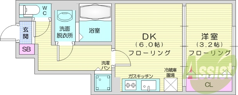 1DK、エアコン、フローリング、温水洗浄便座