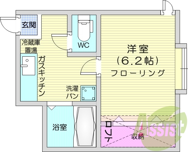 １K、ロフト、ネット無料、温水洗浄便座、エアコン