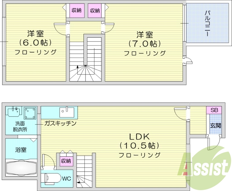 ２LDK、メゾネット、浴室乾燥機、洗面脱衣所