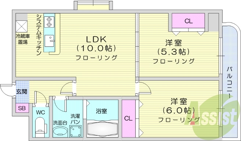 ２LDK、エアコン、バストイレ別、ウォシュレット