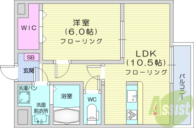 1LDK、エアコン、室内洗濯機置場、トイレ浴室別、収納
