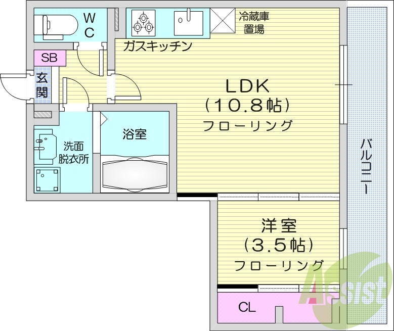 1LDK、設備充実、浴室乾燥機、独立洗面台