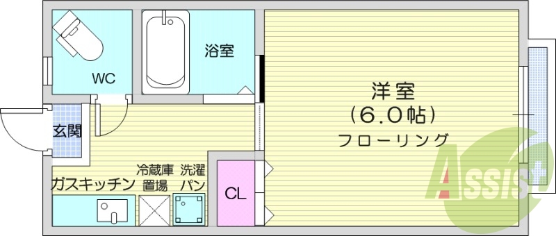 1K、ウォッシュレット、エアコン、室内洗濯機置場