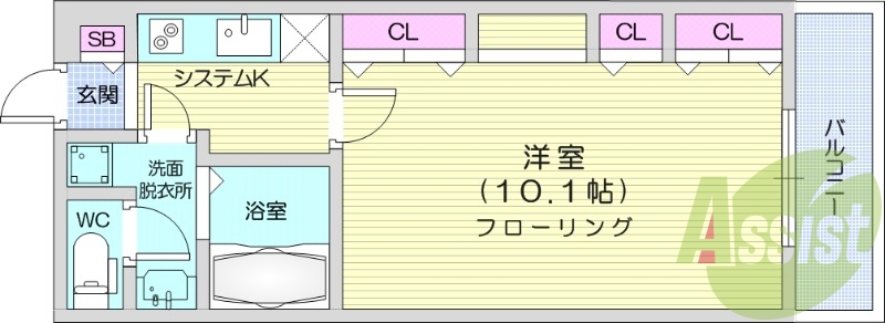 1K、浴室乾燥、オートロック、宅配BOX、エアコン