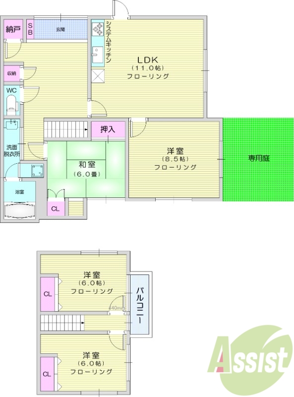 4LDK、都市ガス、南向き、リノベーション済、バルコニー