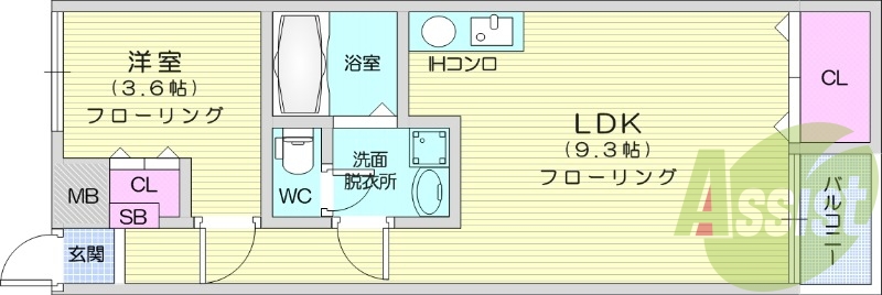 1LDK、エアコン、追い焚き機能、シャワートイレ