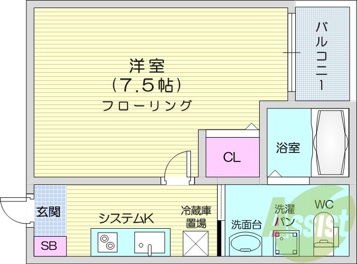 1K、エアコン、バストイレ別、インターネット無料