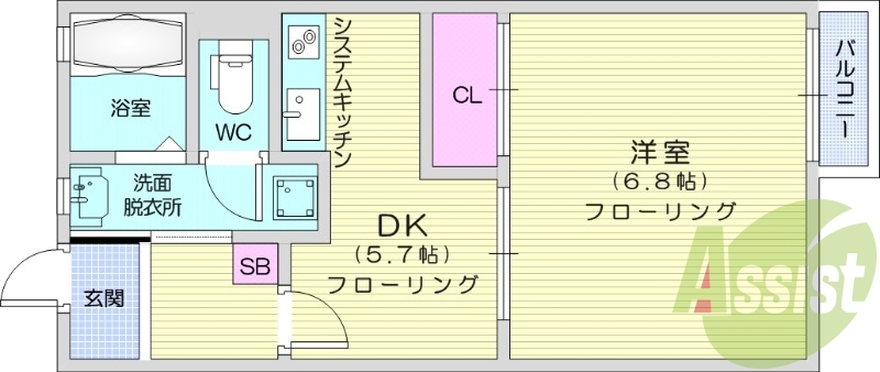 1DK、システムキッチン、モニター付きインターホン、エアコン