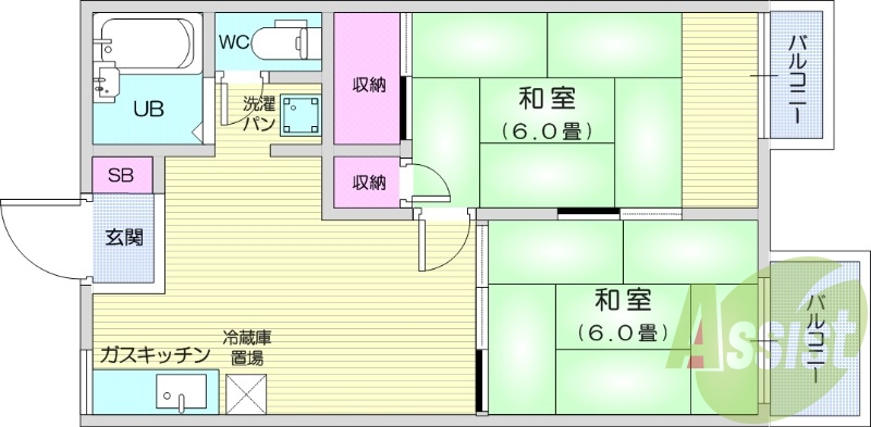 2DK、追い焚き機能、ウォシュレット、エアコン