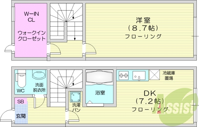 1DK、B・T別、ウォシュレット付きトイレ有り。