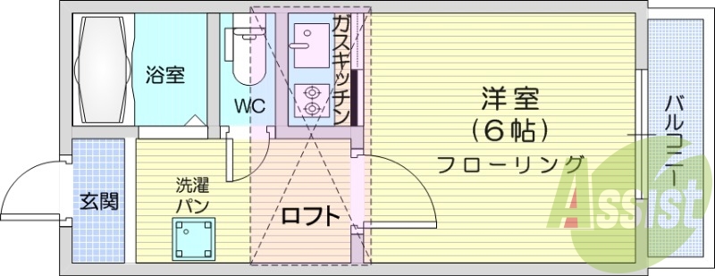 1R、ロフト付き、室内洗濯機置場、ウォシュレット