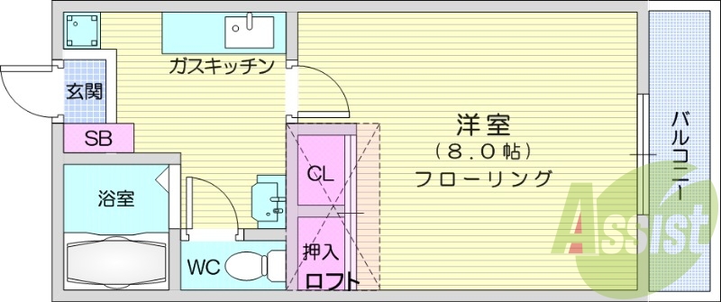 1K、給湯、エアコン、シャンプードレッサー、インターホン