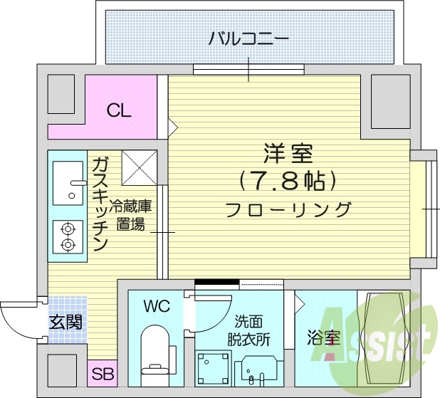 1K、防犯カメラ、オートロック、独立洗面台、室内洗濯機置場