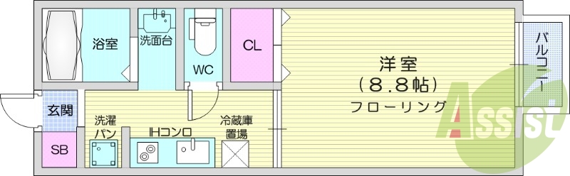 無料Wi-fi利用可能、ペット飼育可能、1K