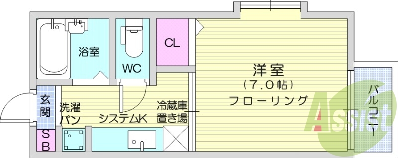 1K、エアコン、温水洗浄便座、TV付インターホン。