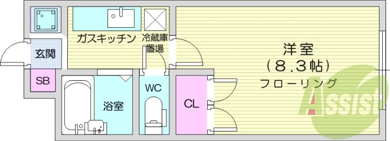 1K、モニター付きインターホン、インターネット無料