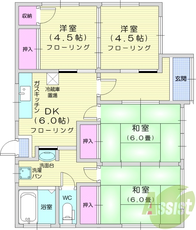4**、追い焚き機能、バス・トイレ別、独立洗面台