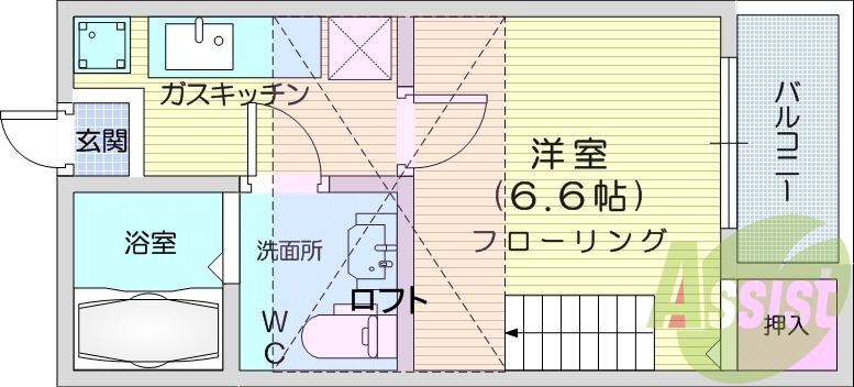 1K、ネット無料、温水洗浄便座、バストイレ別