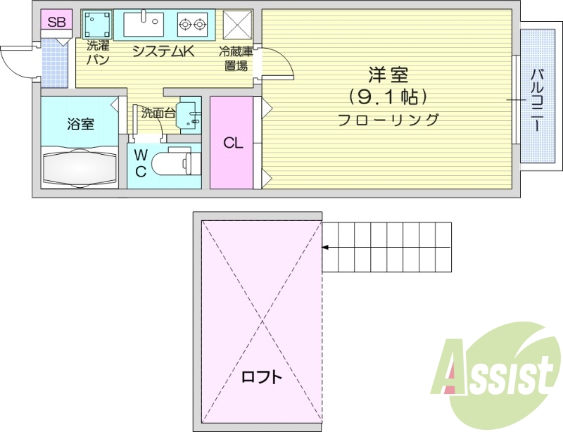 1*、ロフト付き、追い焚き機能付き浴室、下駄箱