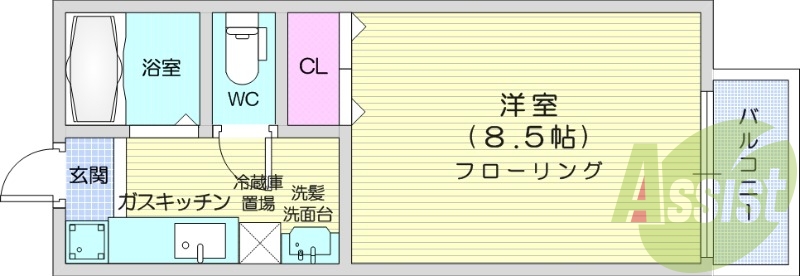 １K、追炊き機能付き、独立洗面台、温水洗浄便座、浴室乾燥。