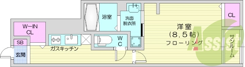1K、バストイレ別、温水洗浄便座、陽当たり良好