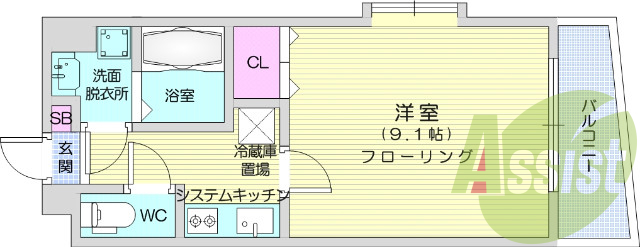 1K、独立洗面台、追炊き機能付き、乾燥機付きの物件。