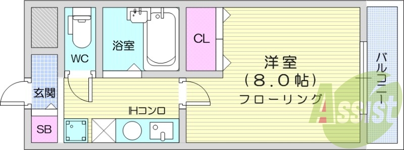 １Ｋ　バストイレ別　クローゼット　エアコン