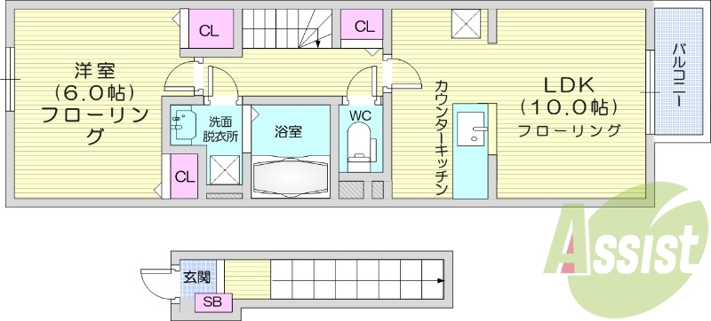 1LDK、エアコン2台、浴室乾燥機、温水洗浄便座