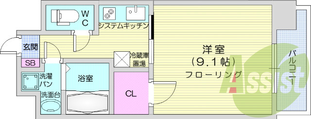 1K・エアコン、浴室乾燥機、バス・トイレ別、都市ガス