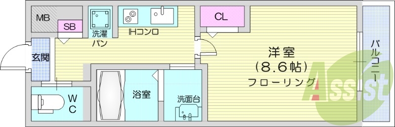 1K、独立洗面台、温水洗浄便座、IHコンロ