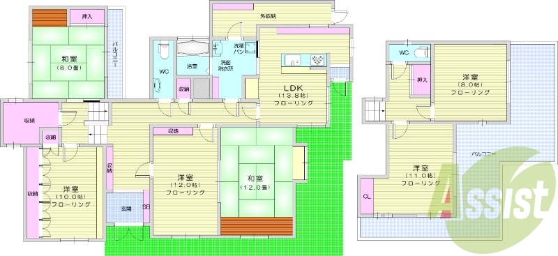 戸建て、6LDK、都市ガス、ペット可、追炊き機能