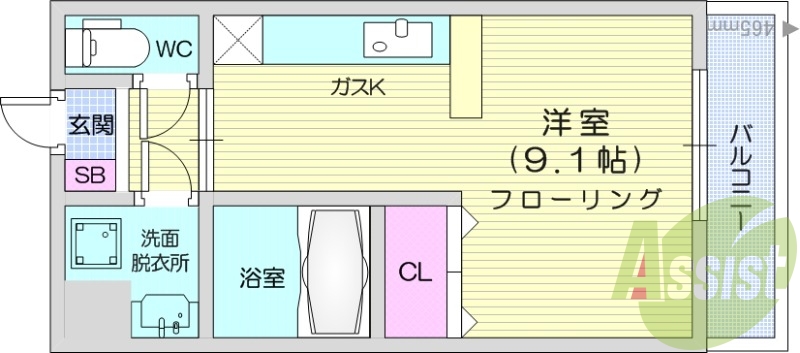 1R、独立洗面台、エアコン、追い焚き機能、バストイレ別。
