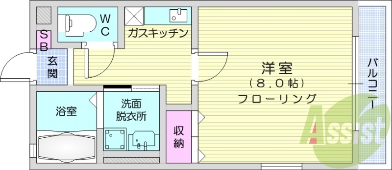 １K、モニター付きインターホン、独立洗面台