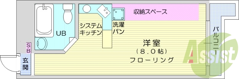 1R、エアコン、家具家電付き、オール電化。