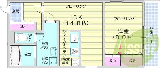 1LDK・システムＫ・浄水器・シャワートイレ・都市ガス