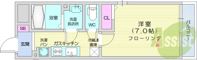 １K、インターネット無料、バルコニー、