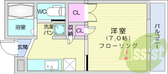 1K、B・T別、ウォシュレット付き、バルコニー付