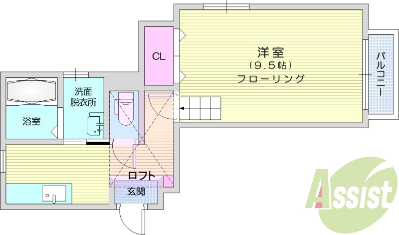 1K、独立洗面台、インターネット無料