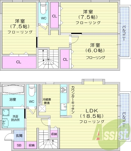 ３LDK、エアコン、都市ガス、ネット無料