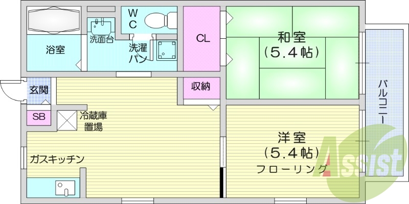 2DK、和室、バルコニー、角部屋、モニターホン、BS